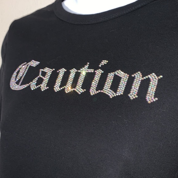 'Caution' Rhinestone Crop Tee - Picture 5 of 5